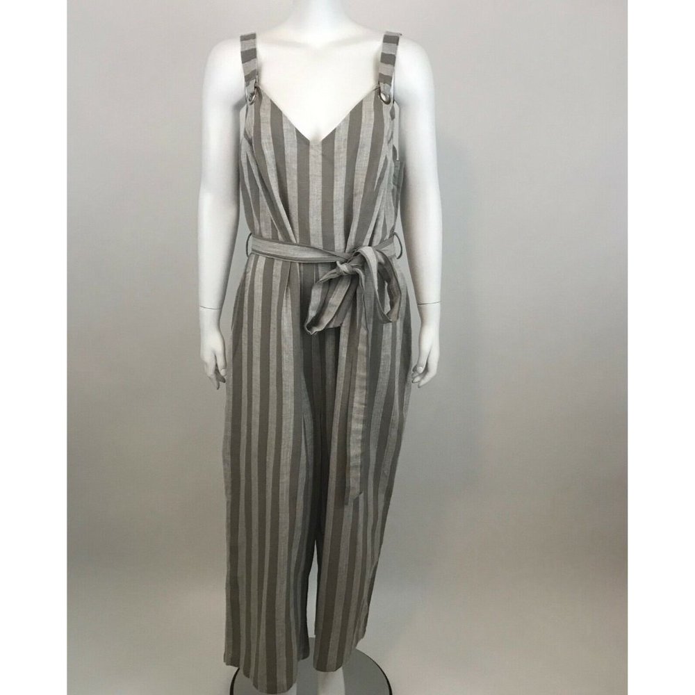 City Chic Jumpsuit Carmine Stripe Linen Blend 16